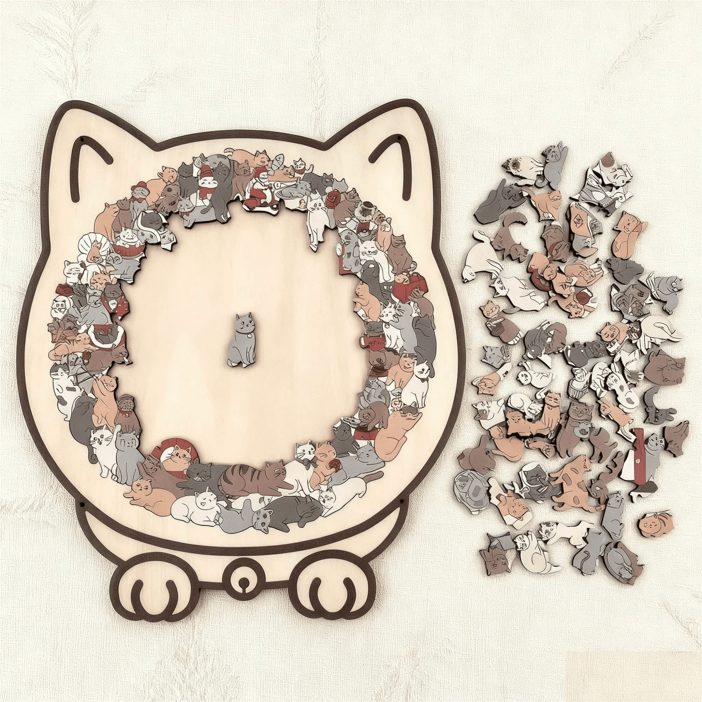 (💖The perfect gift for cat lovers) 🔥🐈135-Pieces Morandi-Colored Cat Shaped Wooden Jigsaw Puzzle🐾