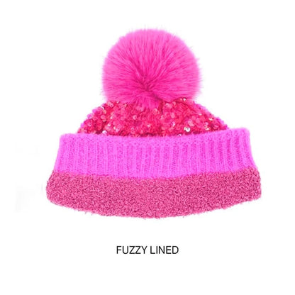 C.C Sequin Fur Pom Beanie