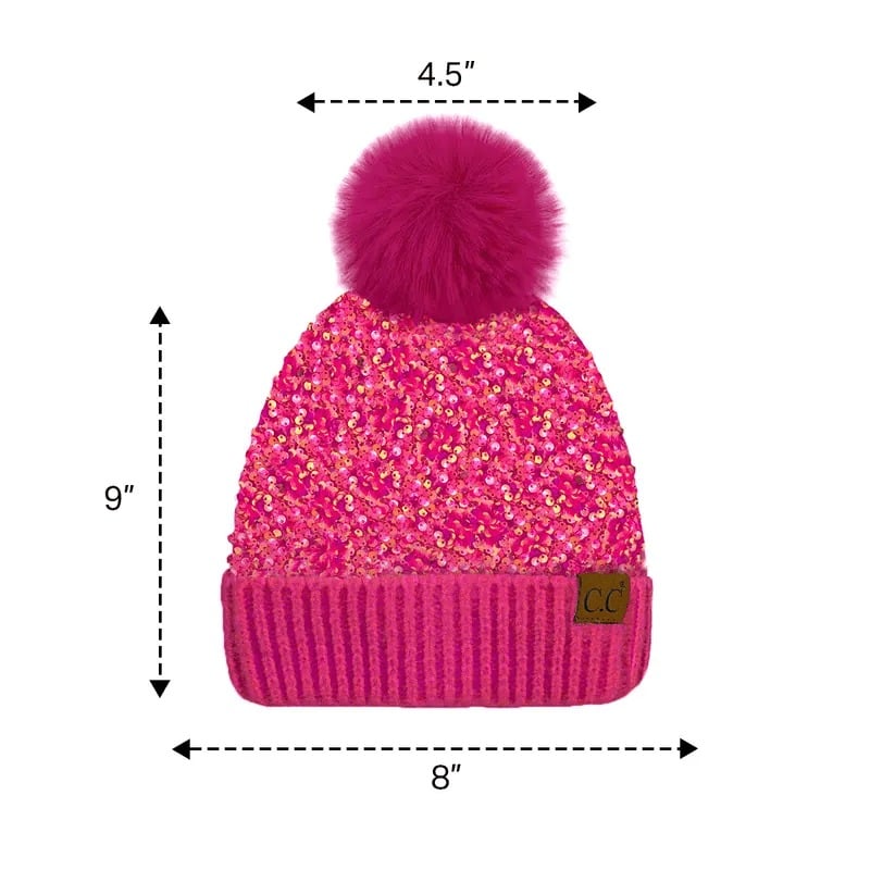 C.C Sequin Fur Pom Beanie