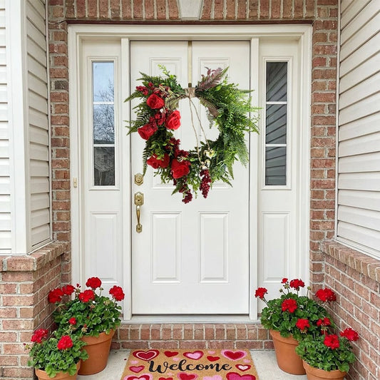 Luhaka®❤️ Valentine's Day Farmhouse Valentine Heart Wreath: Gold Bells. Red Roses & Berries🎉