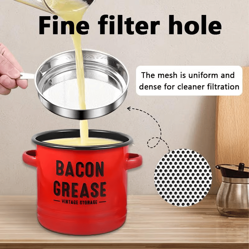 Top Christmas Gift 2025 🎅-46 oz bacon grease container with strainer and food-grade silicone spatula