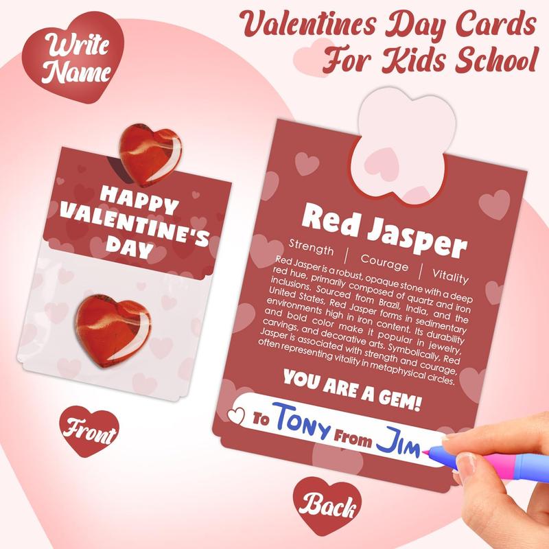 Cilifer®   Valentine's Day Gem Gifts for Kids&Adults – 24 Pack Prefilled Cards with Heart-Shaped Gemstones