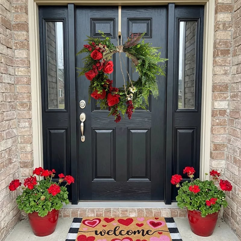 Luhaka®❤️ Valentine's Day Farmhouse Valentine Heart Wreath: Gold Bells. Red Roses & Berries🎉
