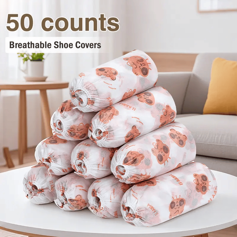 🌟 Easy Wear. Easy Clean – Thickened Disposable Cartoon Shoe Covers. Non-Slip & Anti-Dirty(100 pcs)