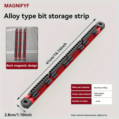 Pro-Series Aluminum Magnetic Hex Bit Organizer | 40-Slot 1/4 Drive Holder