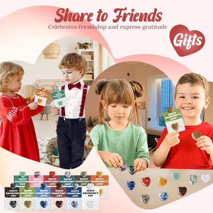 Cilifer®   Valentine's Day Gem Gifts for Kids&Adults – 24 Pack Prefilled Cards with Heart-Shaped Gemstones