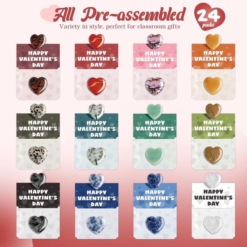 Cilifer®   Valentine's Day Gem Gifts for Kids&Adults – 24 Pack Prefilled Cards with Heart-Shaped Gemstones