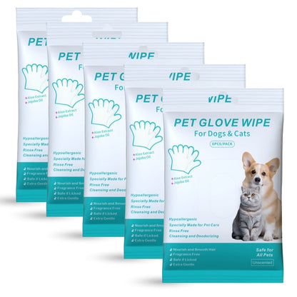 🔥Rinse-Free Dog Shampoo Mitts – Hypoallergenic Pet Bath Wipes. 6 Packs