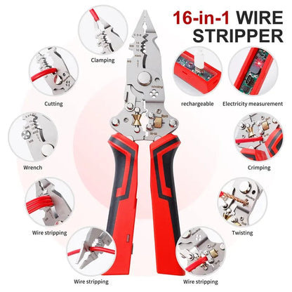 Cilifer®   16 in 1 Wire Stripper Twister for Cutting and Pulling Wires.Cable Scissors.Voltage Tester Pliers. 12V to 250V Live.Null.Hot Wire Judgment AC DC. Audible and Flashing LED Alarms