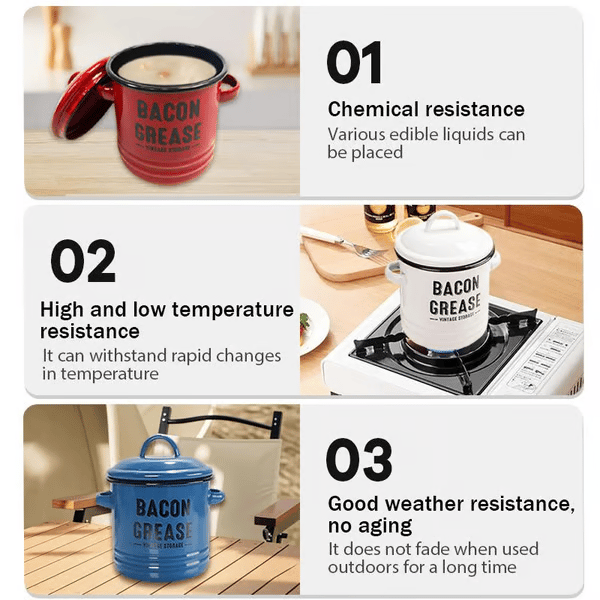 Top Christmas Gift 2025 🎅-46 oz bacon grease container with strainer and food-grade silicone spatula