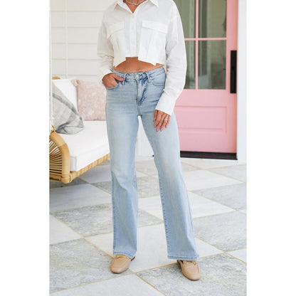 ⏰💥High Rise Vintage Wash Tummy Control Top Straight Leg Jeans