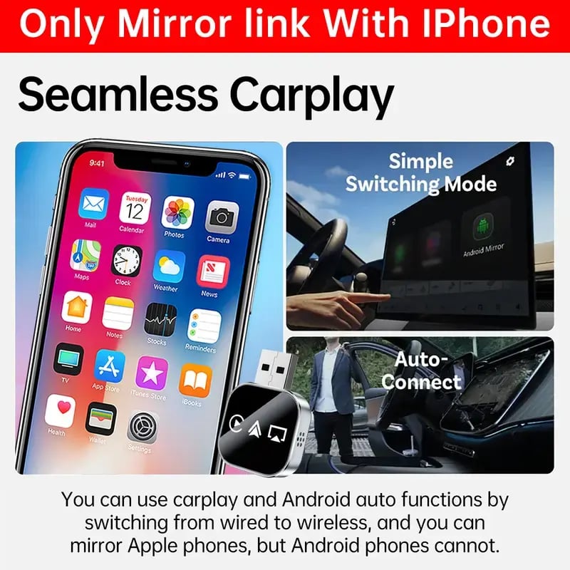 Cilifer®   🎉2026 Upgrade 3 in 1 Screen Mirror iOS Phone. wired to wireless Carplay adapter