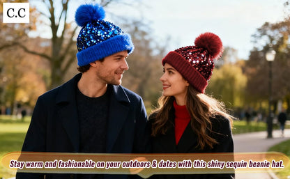 C.C Sequin Fur Pom Beanie