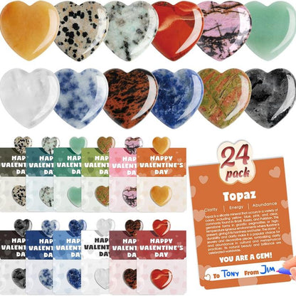 Cilifer®   Valentine's Day Gem Gifts for Kids&Adults – 24 Pack Prefilled Cards with Heart-Shaped Gemstones