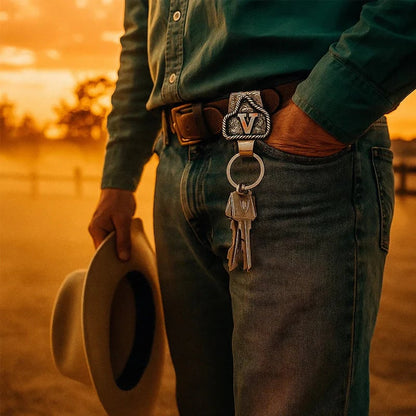 Handmade Cow Tag Belt  Key Holder with Custom Initial.