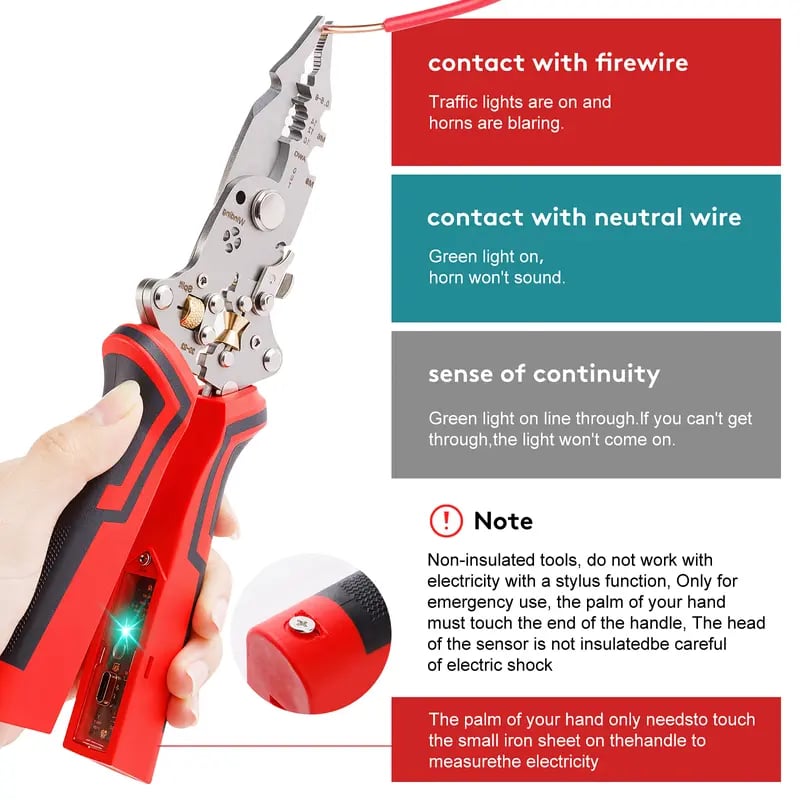 Cilifer®   16 in 1 Wire Stripper Twister for Cutting and Pulling Wires.Cable Scissors.Voltage Tester Pliers. 12V to 250V Live.Null.Hot Wire Judgment AC DC. Audible and Flashing LED Alarms