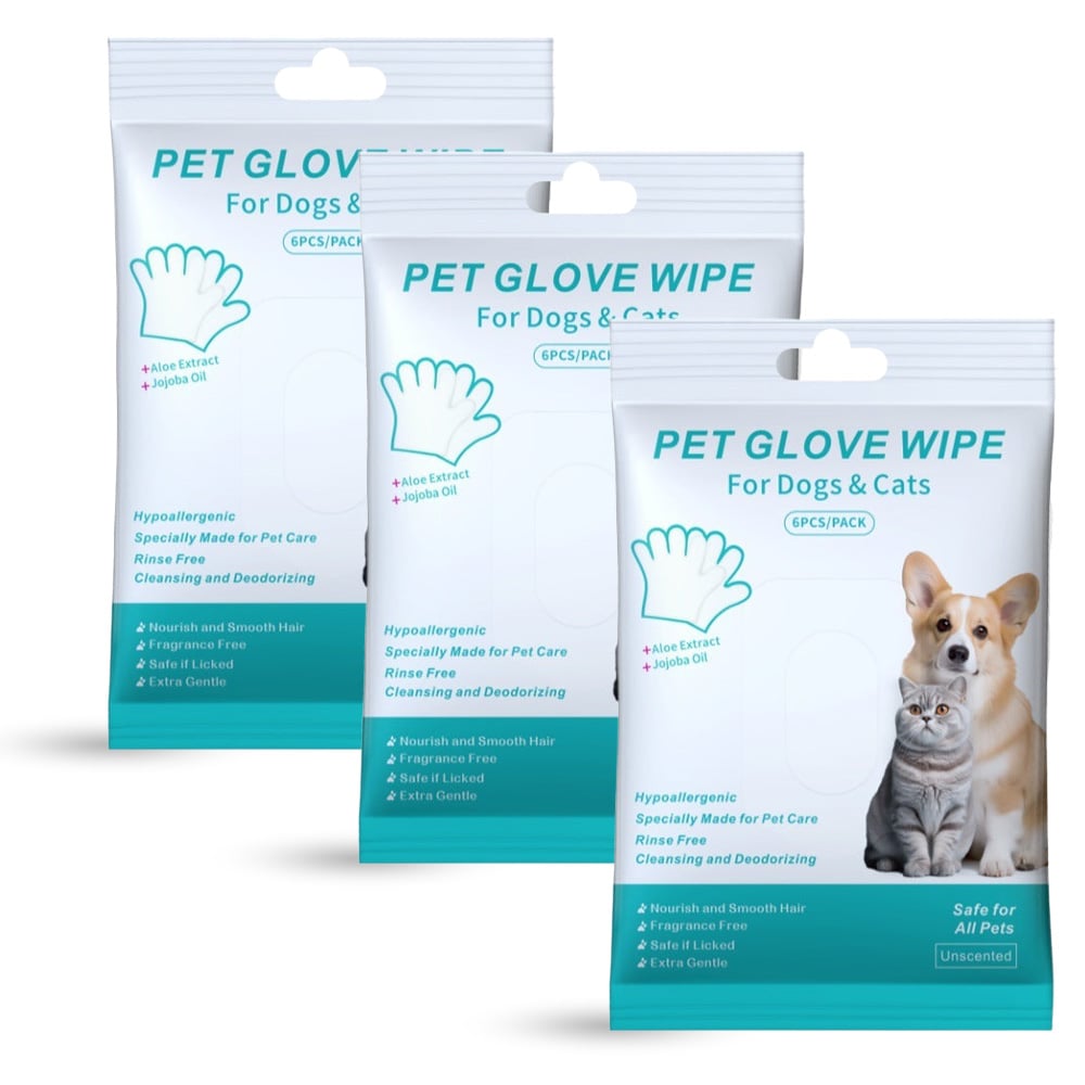 🔥Rinse-Free Dog Shampoo Mitts – Hypoallergenic Pet Bath Wipes. 6 Packs