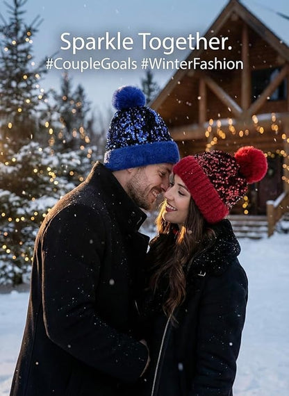 C.C Sequin Fur Pom Beanie
