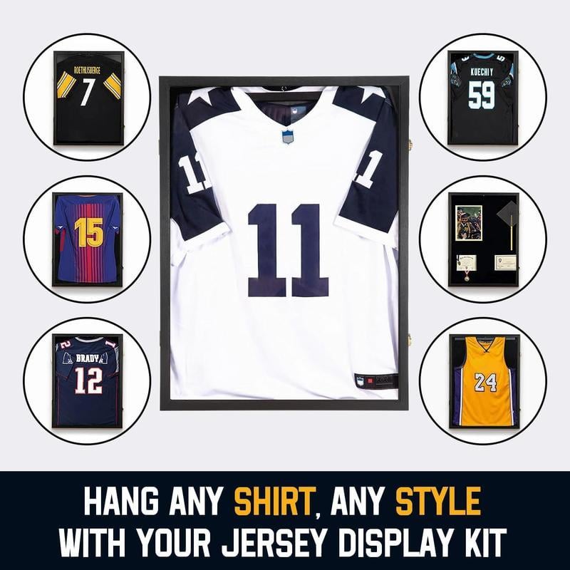 Large Wooden Jersey Display Frame Case Lockable/Sport Jersey Shadow Box with 98% UV Protection Acrylic