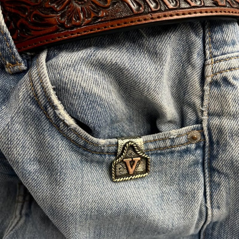 Handmade Cow Tag Belt  Key Holder with Custom Initial.