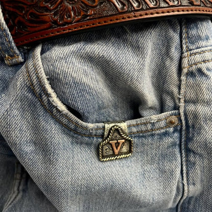 Handmade Cow Tag Belt  Key Holder with Custom Initial.