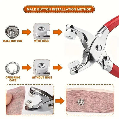 🧵 Sewing Kit with 100pcs Metal Buttons – Manual Pliers Tool Included