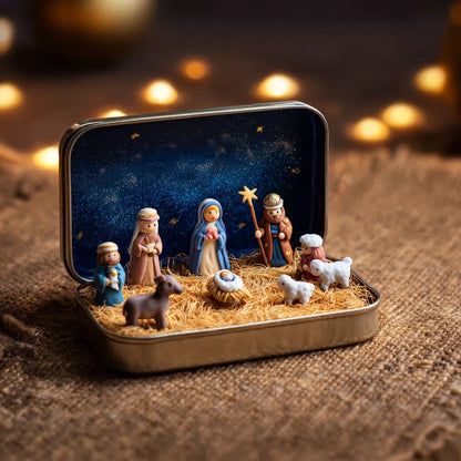🔥✝️Handcrafted Pocket-Size Christmas Nativity Scene Gift Tin