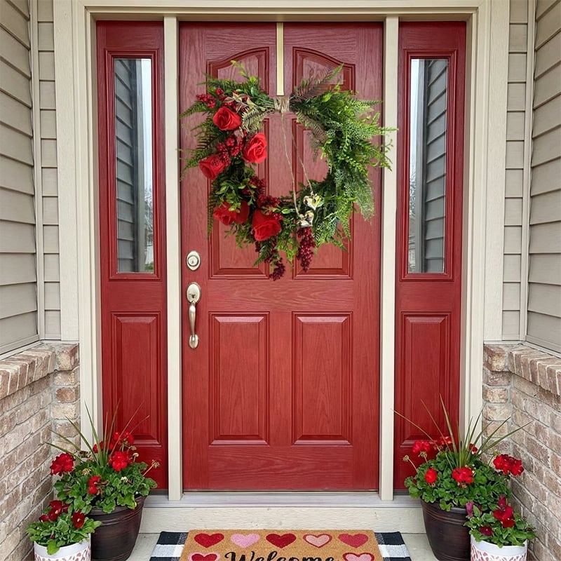 Luhaka®❤️ Valentine's Day Farmhouse Valentine Heart Wreath: Gold Bells. Red Roses & Berries🎉