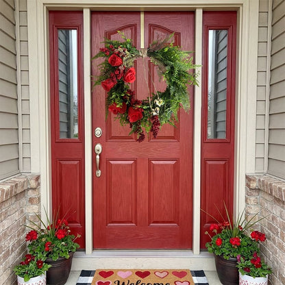Luhaka®❤️ Valentine's Day Farmhouse Valentine Heart Wreath: Gold Bells. Red Roses & Berries🎉