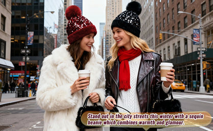 C.C Sequin Fur Pom Beanie
