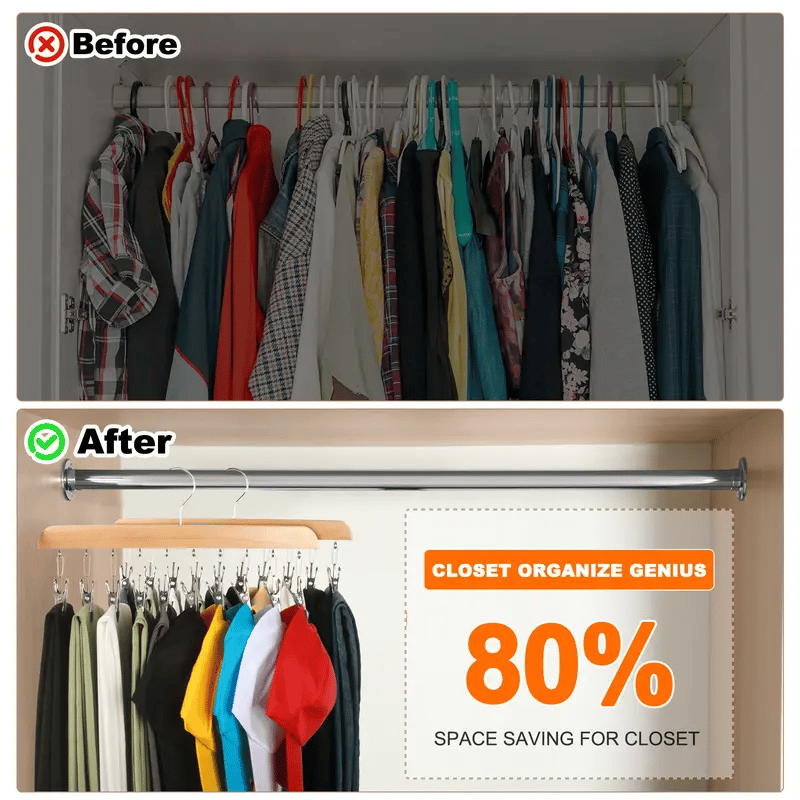Cilifer®   Closet Organizer with 10 Clips - Space Saving Hanging Closet Organizer
