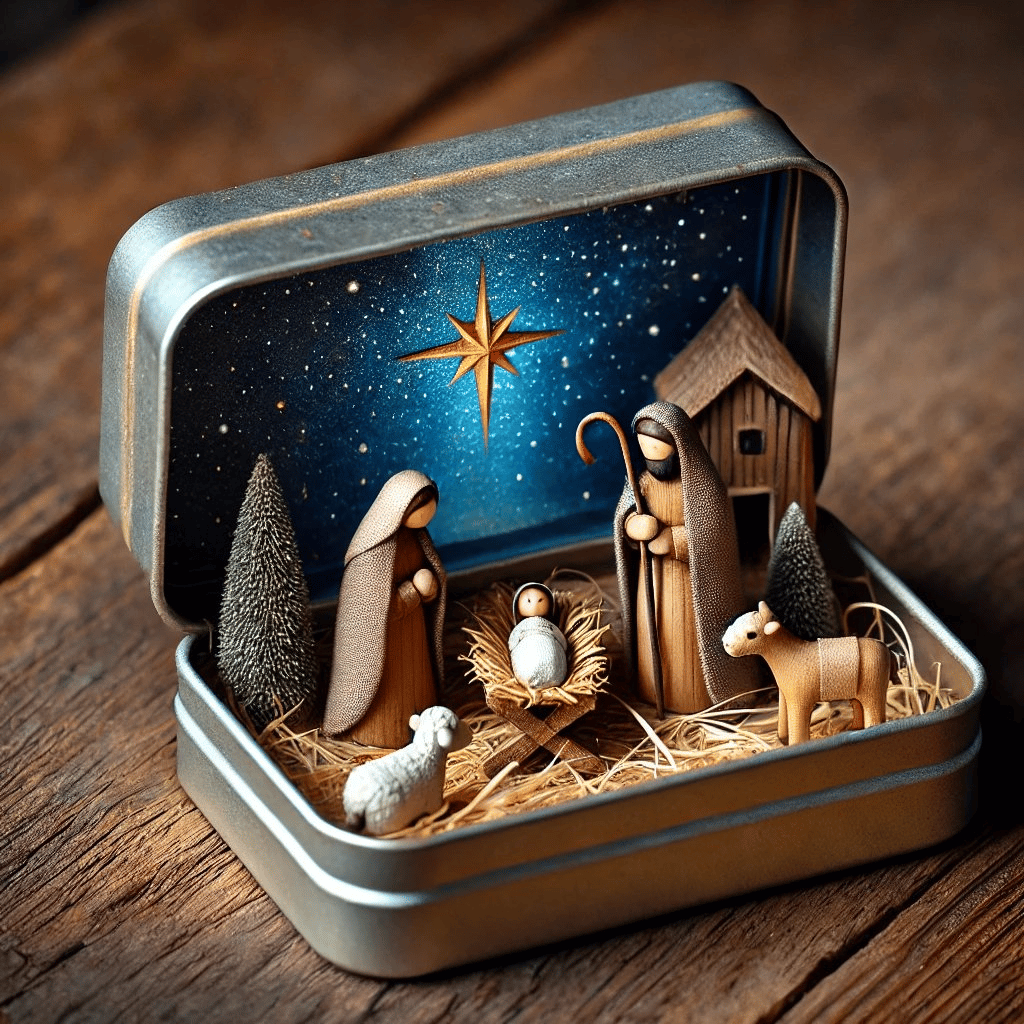 🔥✝️Handcrafted Pocket-Size Christmas Nativity Scene Gift Tin